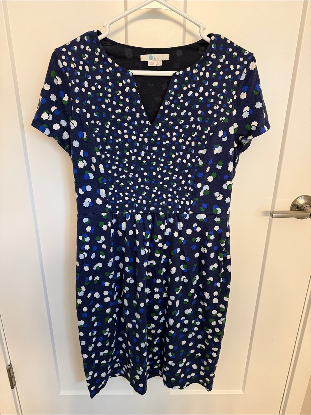 Boden Navy Blue Floral V-Neck Short Sleeve Dress
